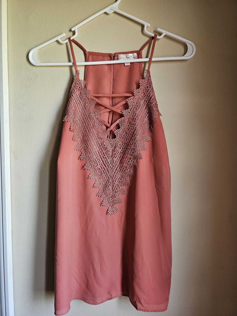 nine britton Coral Pink Lace-Front Tank Top